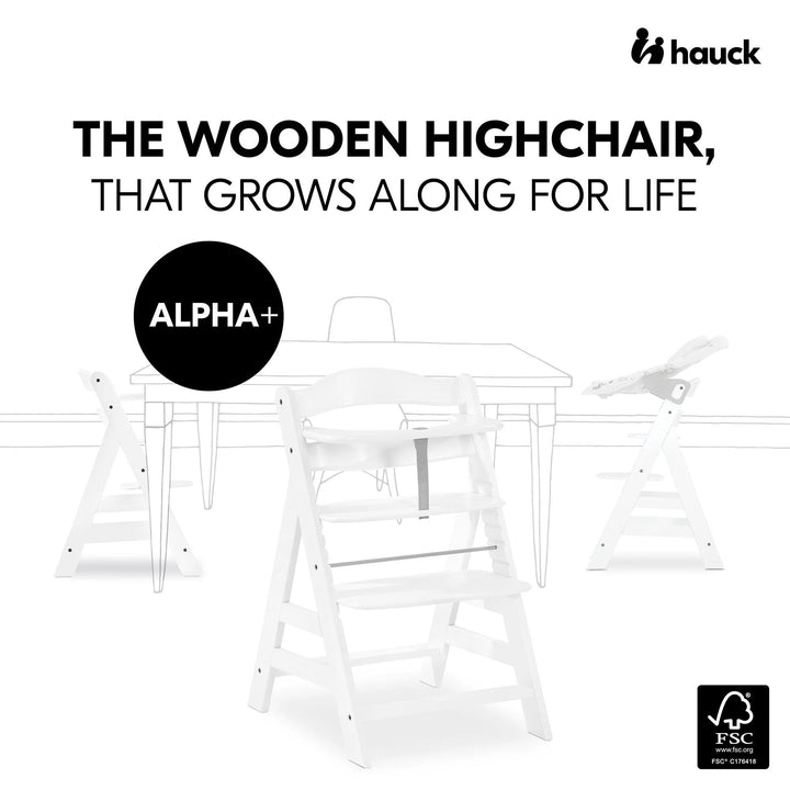 Hauck Alpha+B high quality wooden highchair - white