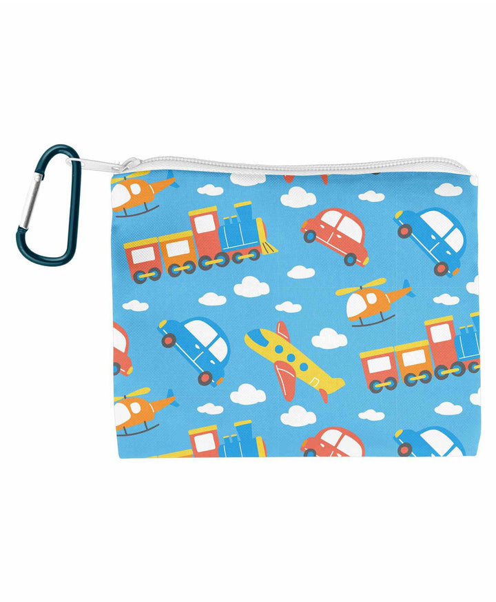 Stephen Joseph 4 Layer Adjustable Mask with Zipper Pouch Transportation Design - Blue