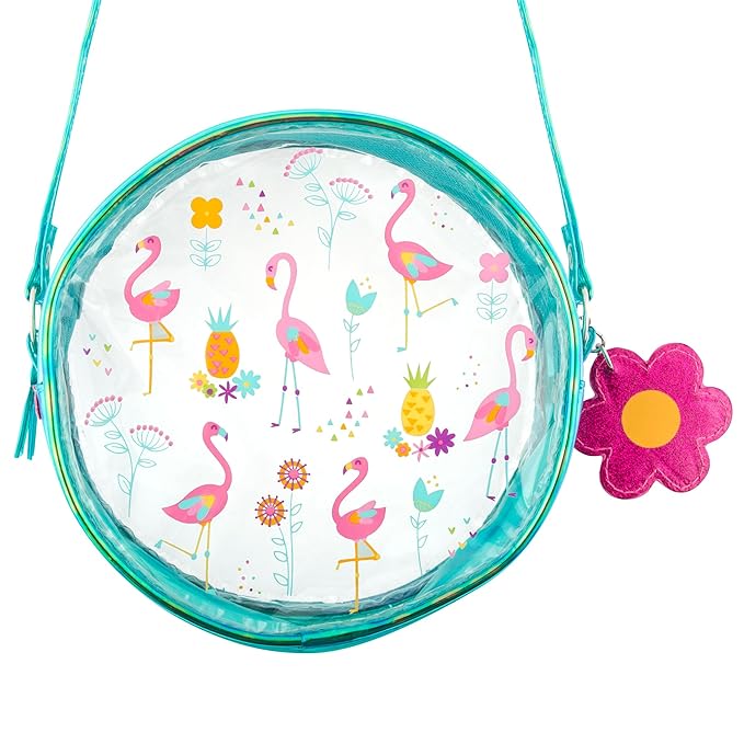 Stephen Joseph Clear/Iridescent Crossbody Purse Flamingo