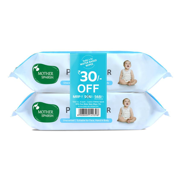 Mother Sparsh 99% Pure Water Unscented Baby Wipes- 72 Pcs (Pack of 2)