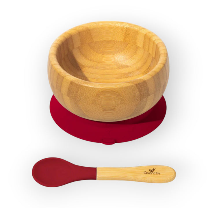 Avanchy Bamboo Suction Baby Bowl + Spoon Meganta