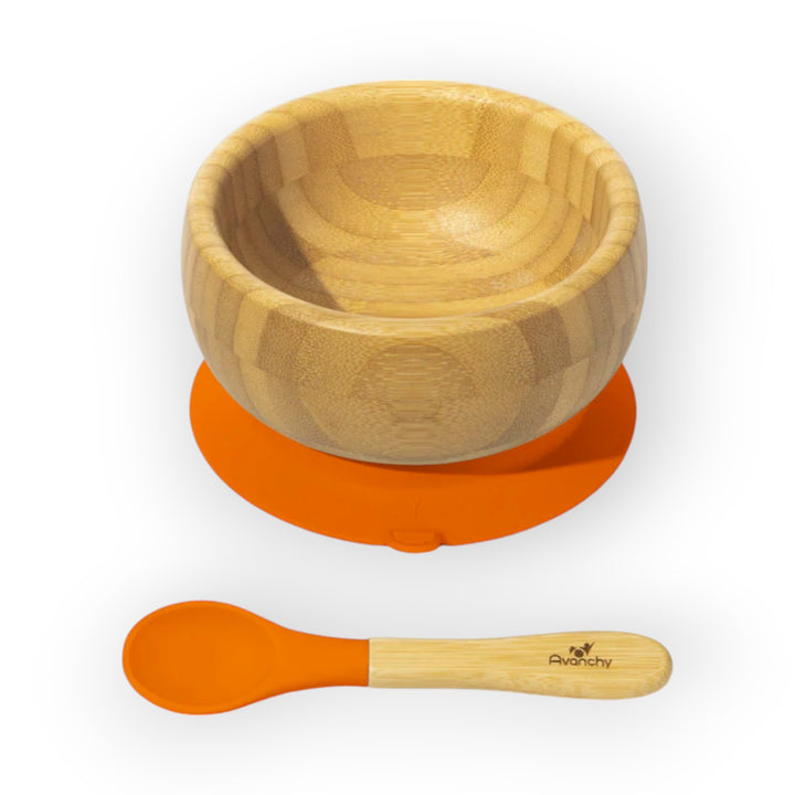 Avanchy Bamboo Suction Baby Bowl + Spoon Orange