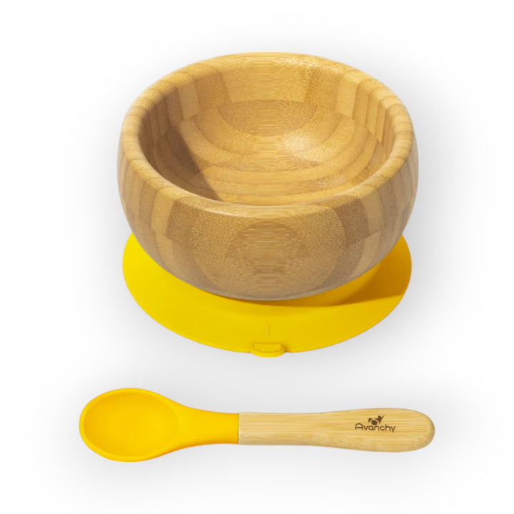 Avanchy Bamboo Suction Baby Bowl + Spoon Yellow