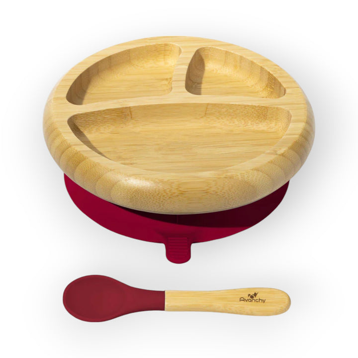 Avanchy Bamboo Suction Baby Plate + Spoon Meganta