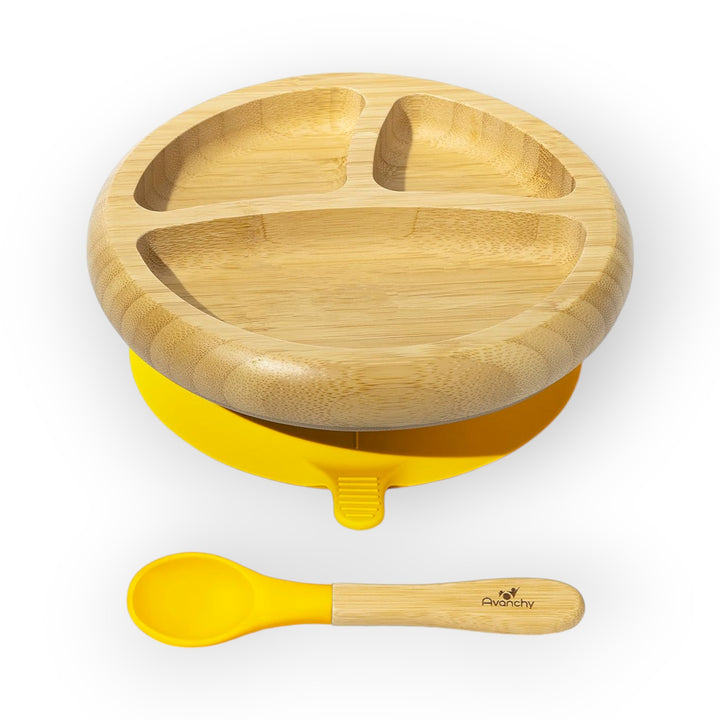 Avanchy Bamboo Suction Baby Plate + Spoon Yellow