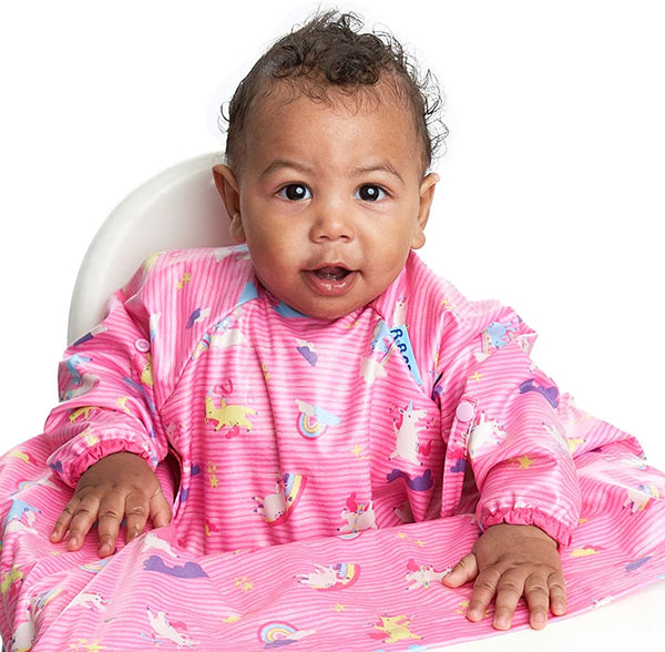 Bibado Long -sleeve Coverall Weaning Bib Unicorns Pink