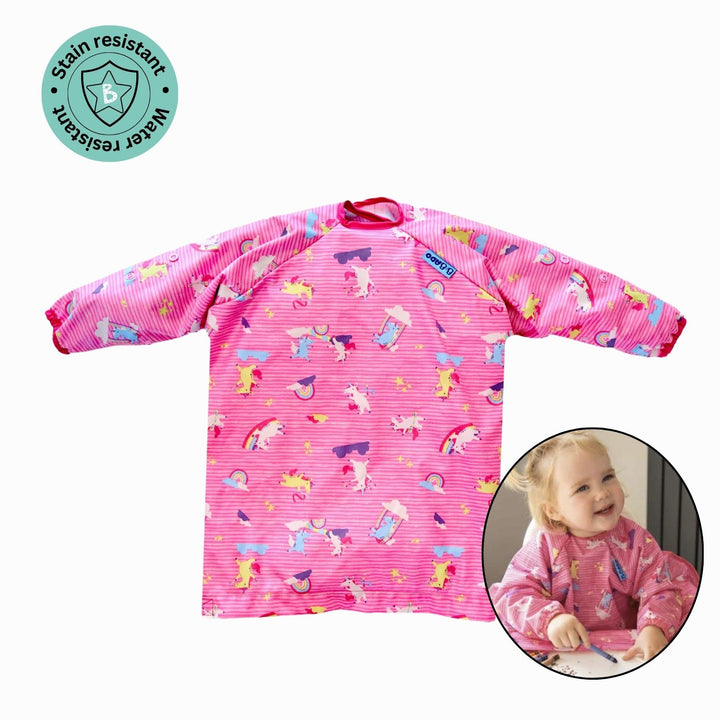 Bibado Long -sleeve Coverall Weaning Bib Unicorns Pink