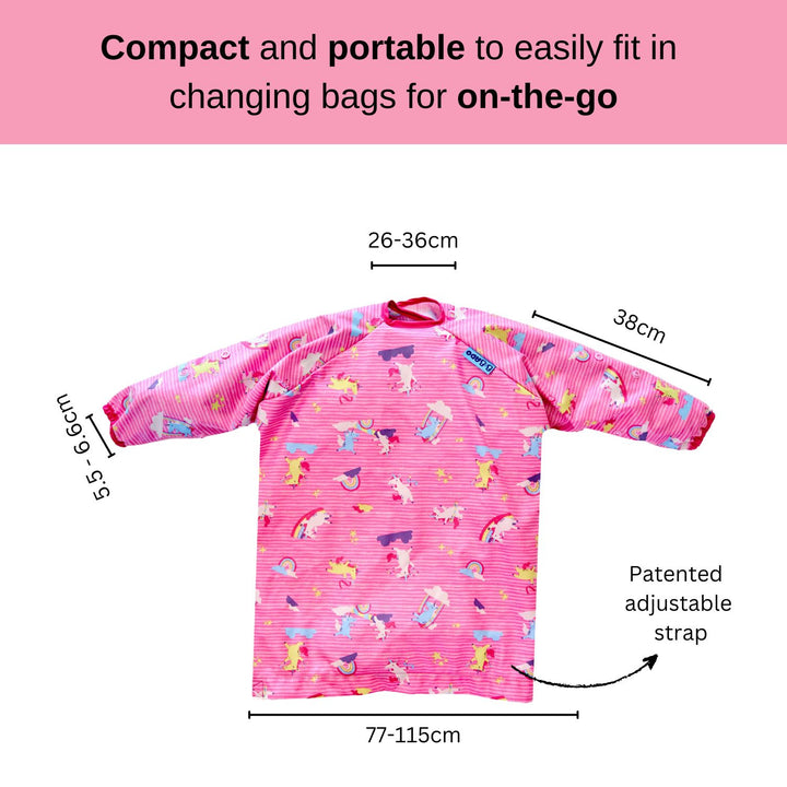 Bibado Long -sleeve Coverall Weaning Bib Unicorns Pink