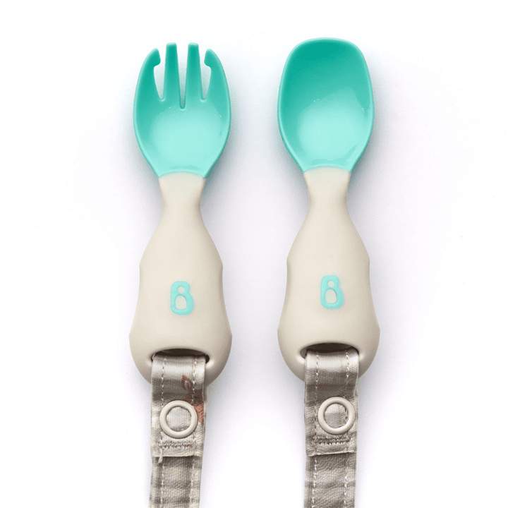 Bibado Handi Cutlery- Attachable Weaning Cutlery Set Woodland Friends Grey