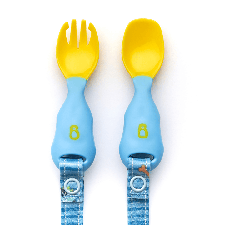 Bibado Handi Cutlery- Attachable Weaning Cutlery Set Speedy Dinos Turquoise