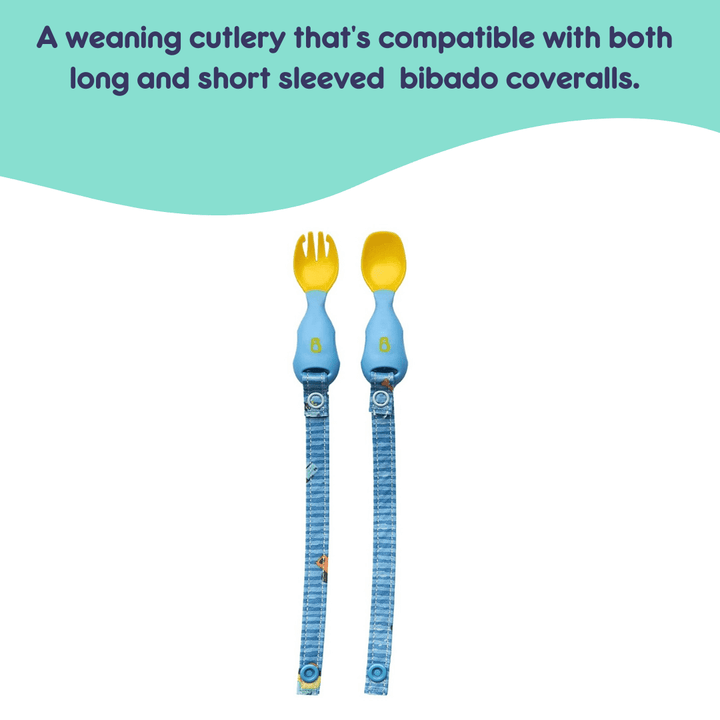 Bibado Handi Cutlery- Attachable Weaning Cutlery Set Speedy Dinos Turquoise