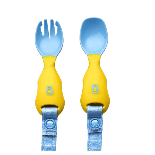 Bibado Handi Cutlery- Attachable Weaning Cutlery Set Ducklings Pool Party Blue