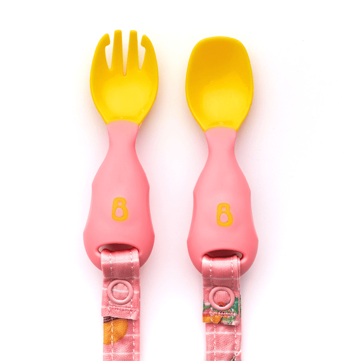 Bibado Handi Cutlery- Attachable Weaning Cutlery Set Teddy Bear Pink