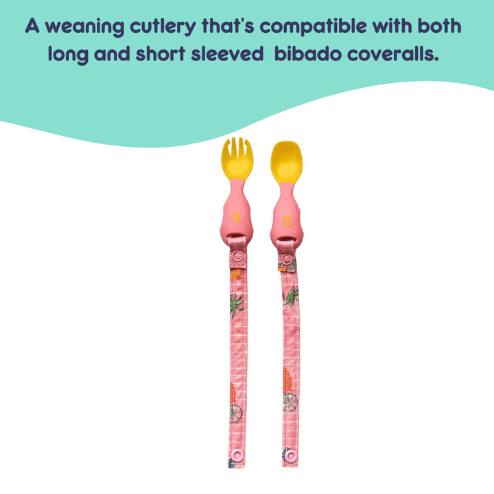 Bibado Handi Cutlery- Attachable Weaning Cutlery Set Teddy Bear Pink