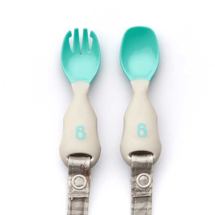 Bibado Long Sleeve Coverall &amp; Attachable Handi Cutlery Bundle Woodland Friends Grey