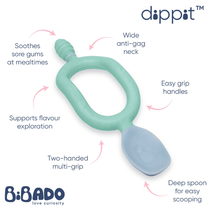 Bibado Multi Weaning Spoon and Dipper Green &amp; Grey - Pack of 2