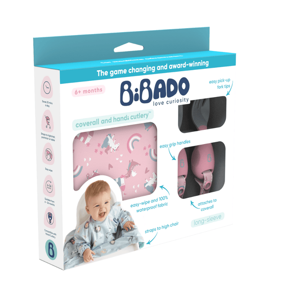 Bibado Long Sleeve Coverall &amp; Attachable Handi Cutlery Bundle Over the Rainbow Light Pink