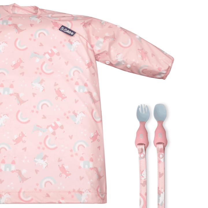 Bibado Long Sleeve Coverall &amp; Attachable Handi Cutlery Bundle Over the Rainbow Light Pink