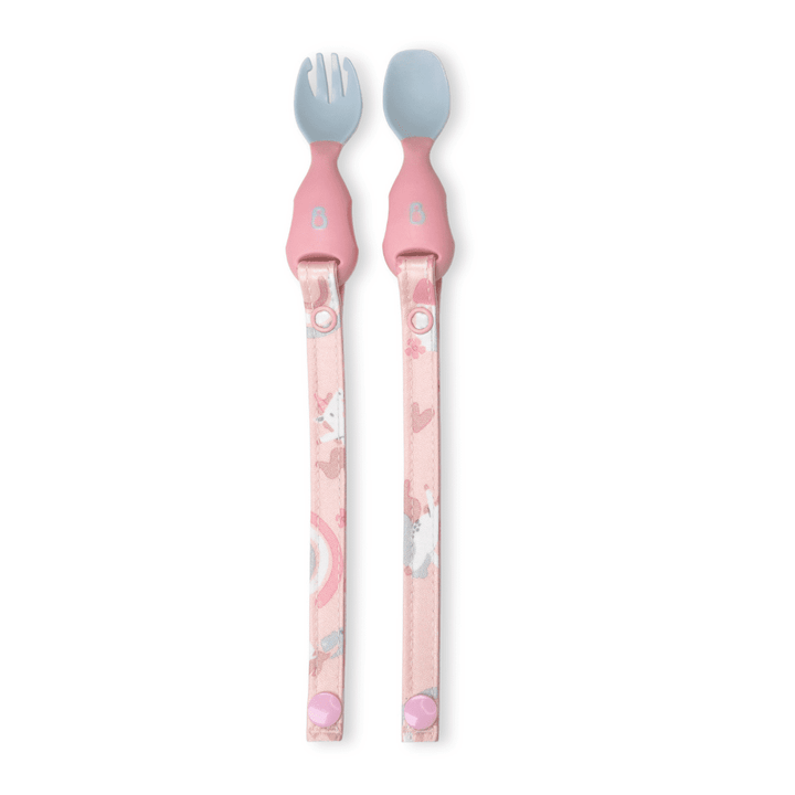 Bibado Long Sleeve Coverall &amp; Attachable Handi Cutlery Bundle Over the Rainbow Light Pink