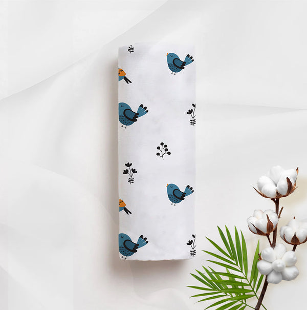 TinyLane Tweeting Bird Organic Bamboo Baby Swaddle | 90 x 90 cm