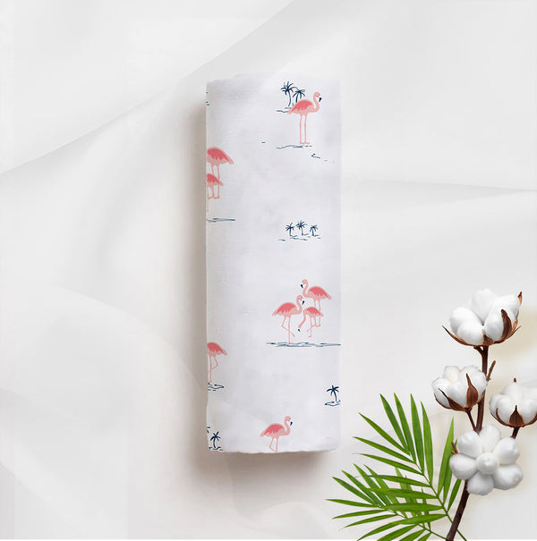 TinyLane Fab Flamingo Organic Bamboo Baby Swaddle | 90 x 90 cm