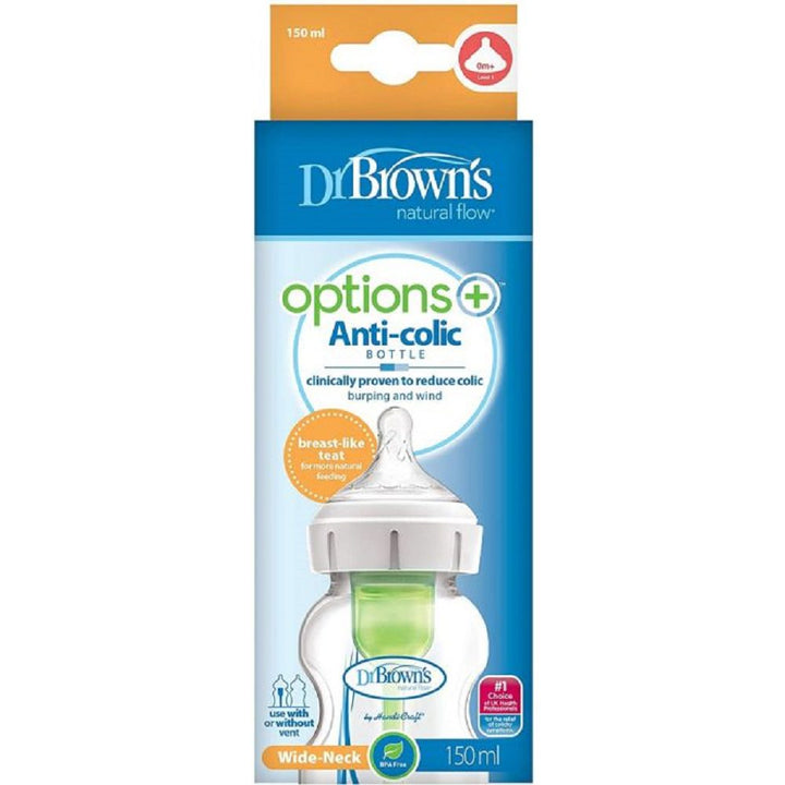 Dr. Brown's Natural Flow Options+ Anti-Colic Baby Bottle, Wide-Neck , 5oz/150ml