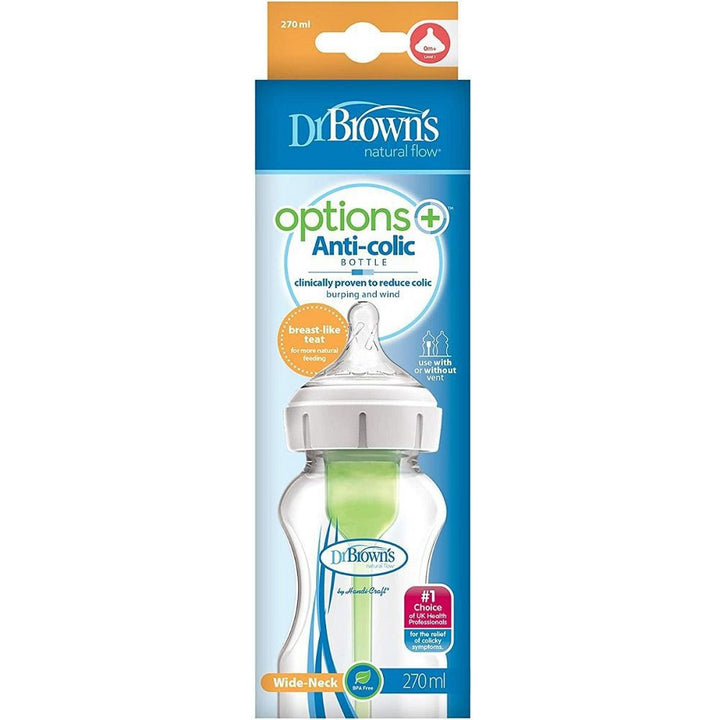 Dr. Brown's Natural Flow Options+ Anti-Colic Baby Bottle, Wide-Neck , 9oz/270ml