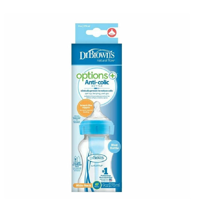 Dr. Brown's Natural Flow Options+ Anti-Colic Baby Bottle, Wide-Neck, 9oz/270ml - Blue