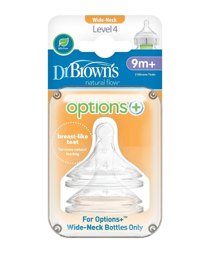 Dr. Brown's Options+ Wide-Neck Baby Bottle Nipple, Level 4 (9m+), Pack of 2