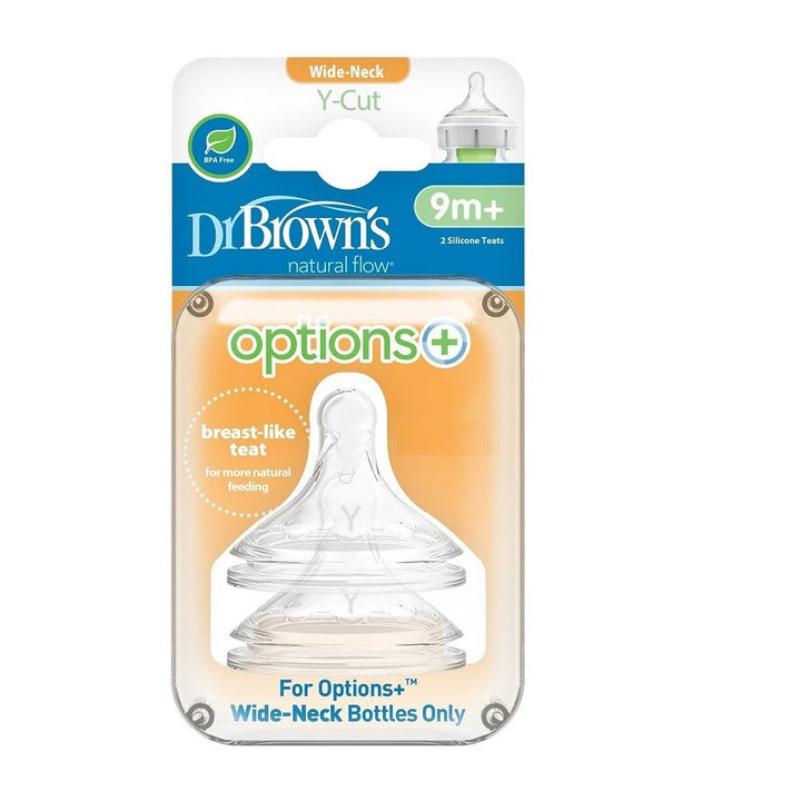 Dr. Brown's Options+ Wide-Neck Baby Bottle Nipple, Y-Cut (9m+), Pack of 2