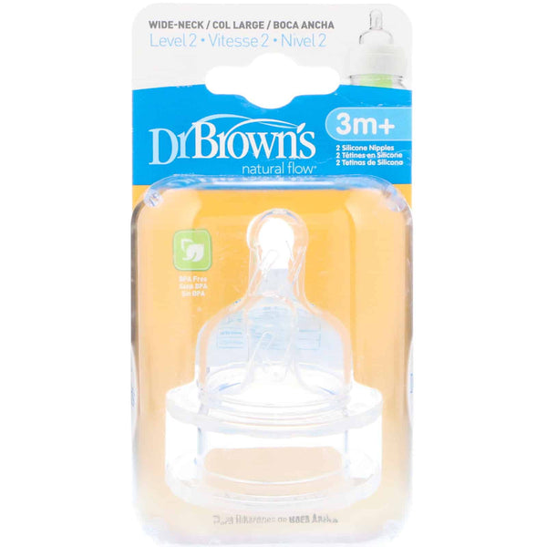 Dr. Brown's Original Wide-Neck Nipple, Level 2 (3m+), Pack of 2