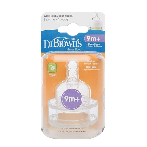 Dr. Brown's Original Wide-Neck Nipple, Level 4 (9m+), Pack of 2