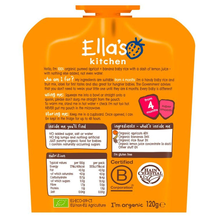 Ella's Kitchen Apricot + Banana Baby Rice,  4m+, 120g