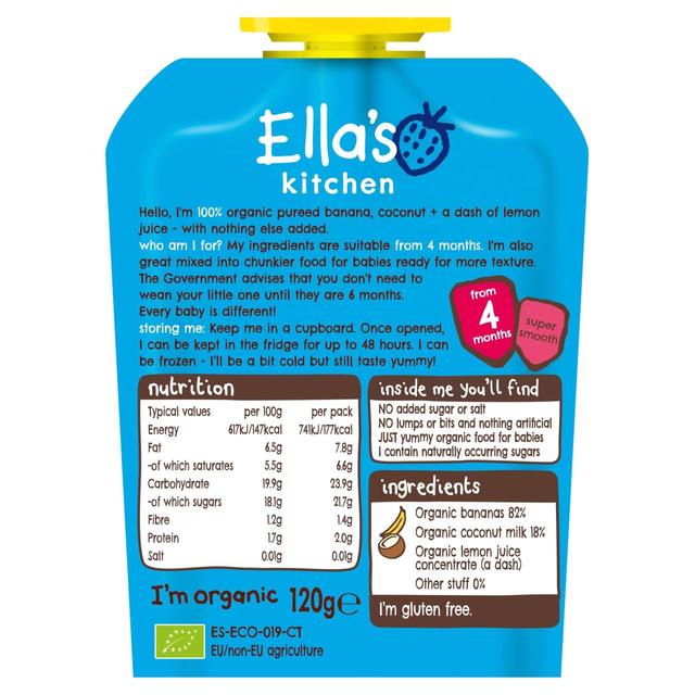 Ella's Kitchen Bananas + Coconuts Organic Puree 120g, 4m+