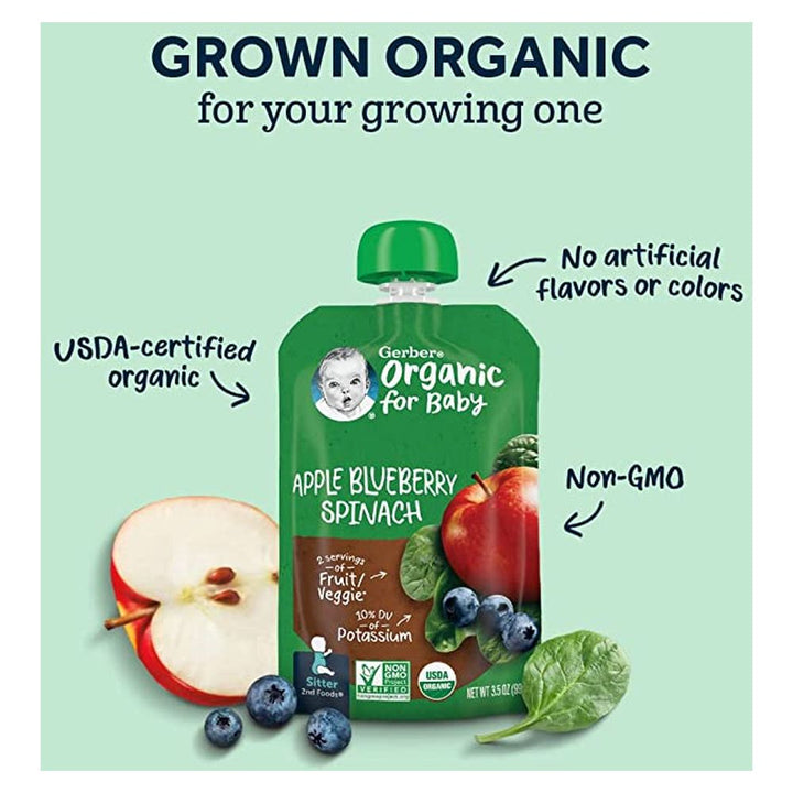 Gerber Organic Puree Apple, Blueberry Spinach, 99g