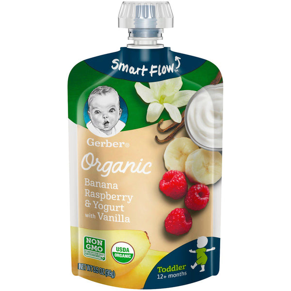 Gerber Organic Puree Banana Raspberry/ Yogurt with Vanilla 99 G, 12+ Months