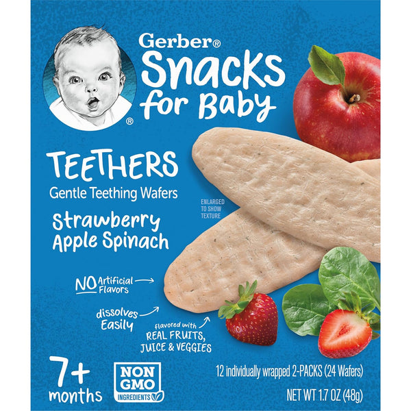 Gerber Teethers Gentle Teething Wafers, 7+ Months, Strawberry Apple Spinach - 48g