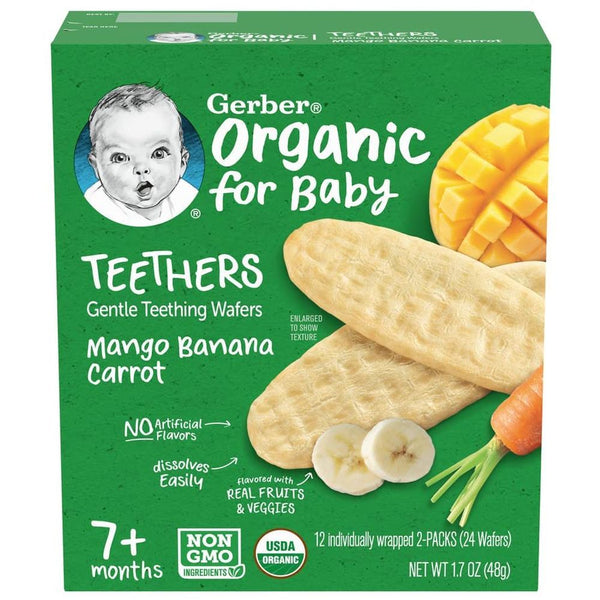 Gerber Organic Teethers Gentle Teething Wafers Mango, Banana and Carrot , 48g 7+ Months,