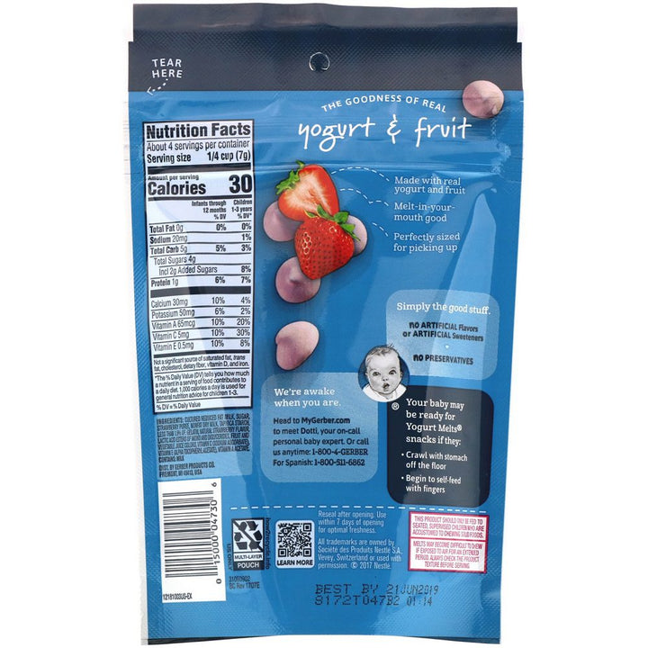 Gerber Yogurt Melts, 8+ Months, Strawberry - 28g