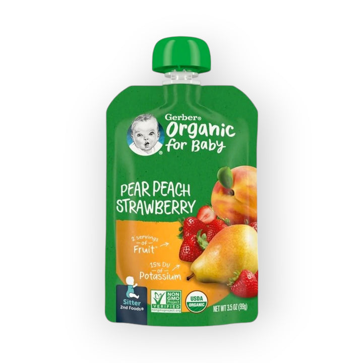 Gerber Organic Puree Pear, Peach, Strawberry, 99g