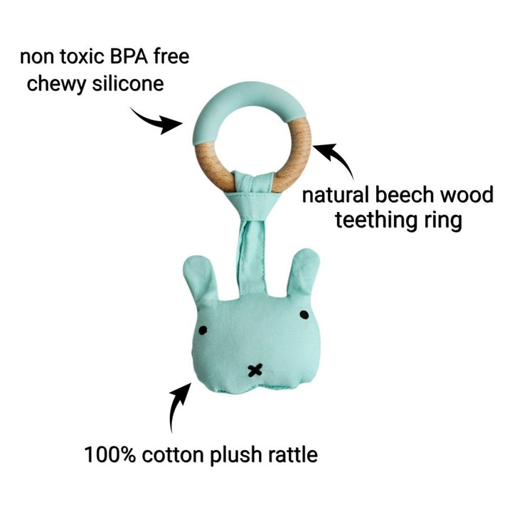 Little Rawr Wood Plush Rattle Teether Toy