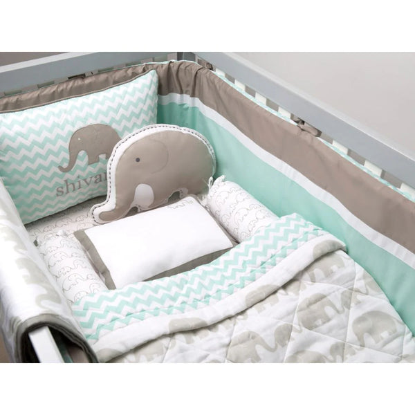 Masilo Organic Cotton Cot Bedding Set – Elephant Parade (With Quilted Blanket)