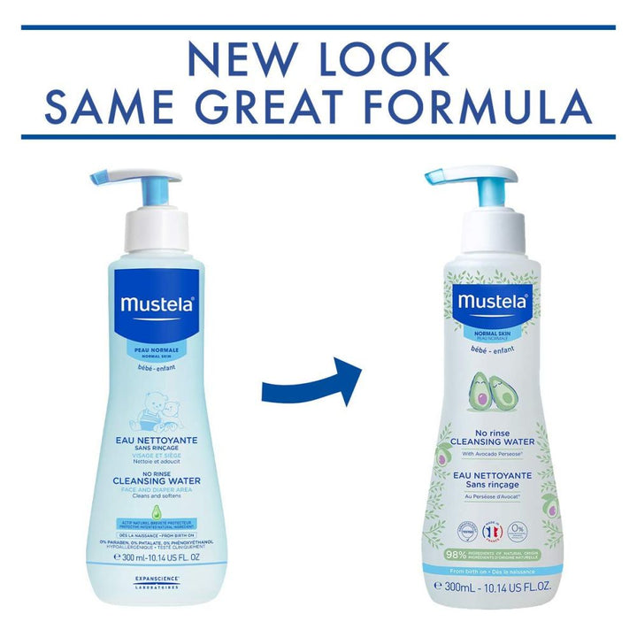 Mustela No Rinse Cleansing Water, with Natural Avocado Perseose and Aloe Vera, 300ml