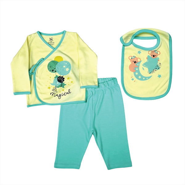 TinyLane Sunny Baby Clothing Set | Magical Flite Jhabla, Legging, & Krescent Koala Bib