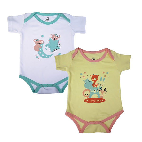 TinyLane Krescent Koala + Jolly Ride Infant Onesies | Pack of 2