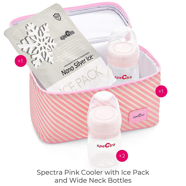 Spectra Cooler Bag Storage Kit (Ice Pack and 2 Wide Neck Bottles) for Breast Milk - Pink