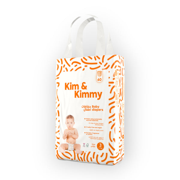 Kim & Kimmy Eco-friendly Baby Taped Diapers, Size 3, 6-11Kg, 2-8M