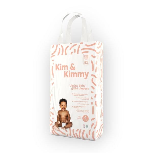 Kim & Kimmy Eco-friendly Baby Taped Diapers, Size 4, 9-14kg, 6-12M