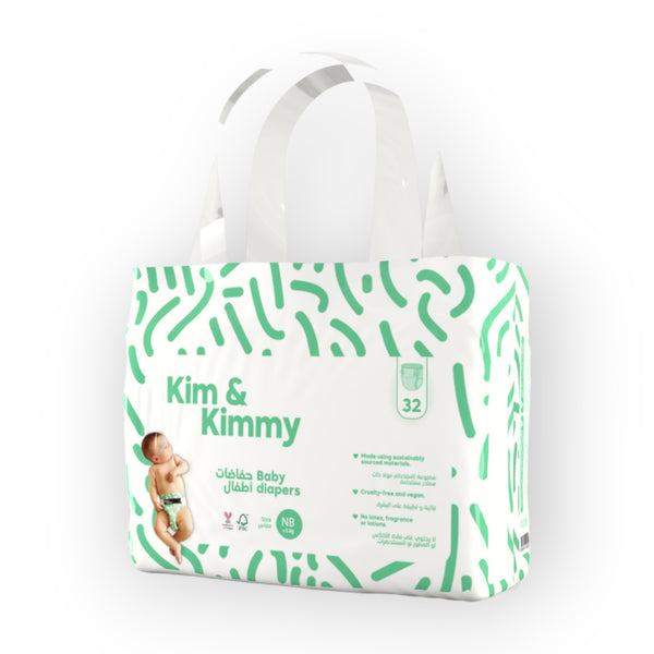 Kim & Kimmy Eco-friendly Baby Taped Diapers, NewBorn, Upto 5Kg, 0-4M