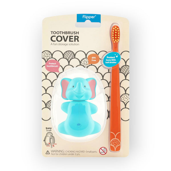 Flipper Toothbrush Cover & Toothbrush Flp Fun Animal Combo Pack / Elephant